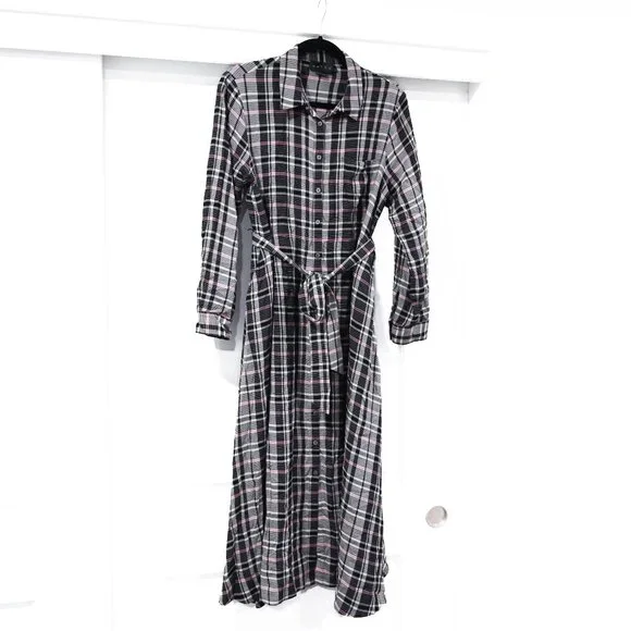 HATCH Small Alyssa Plaid Button Front Shirt Dress Midi Maternity - Picture 2 of 12